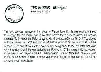 1989 Chong Modesto A's #1 Ted Kubiak Back