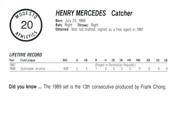 1989 Chong Modesto A's #20 Henry Mercedes Back