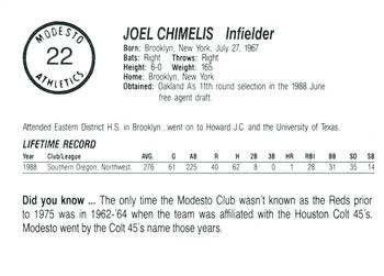 1989 Chong Modesto A's #22 Joel Chimelis Back