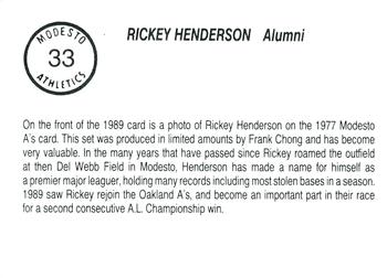 1989 Chong Modesto A's #33 Rickey Henderson Back