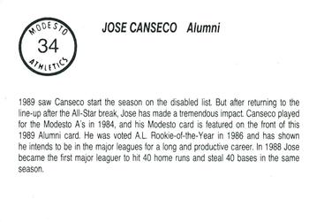 1989 Chong Modesto A's #34 Jose Canseco Back
