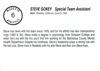 1989 Chong Modesto A's #6 Steve Gokey Back