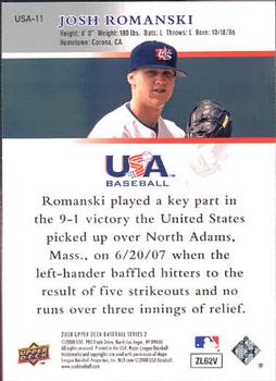 2008 Upper Deck - USA National Team #USA-11 Josh Romanski Back