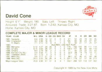 1989 Kahn's New York Mets #NNO David Cone Back