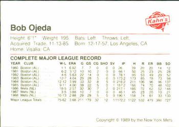 1989 Kahn's New York Mets #NNO Bob Ojeda Back