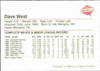 1989 Kahn's New York Mets #NNO David West Back