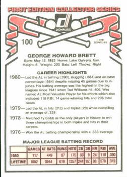 1981 Donruss #100 George Brett Back