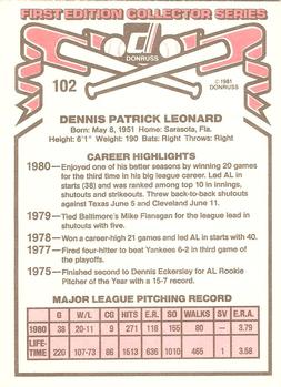 1981 Donruss #102 Dennis Leonard Back