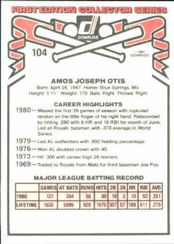 1981 Donruss #104 Amos Otis Back