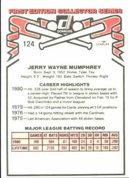 1981 Donruss #124 Jerry Mumphrey Back