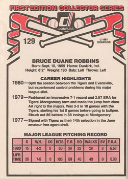 1981 Donruss #129 Bruce Robbins Back