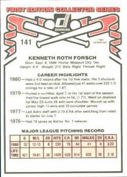 1981 Donruss #141 Ken Forsch Back