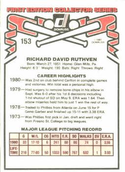 1981 Donruss #153 Dick Ruthven Back