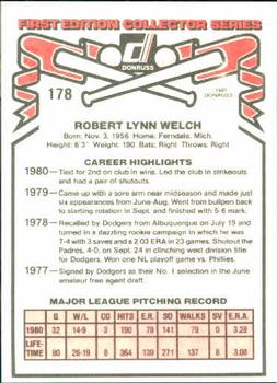 1981 Donruss #178 Bob Welch Back