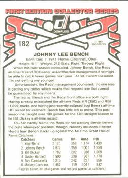1981 Donruss #182 Johnny Bench Back