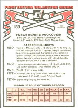 1981 Donruss #189 Pete Vuckovich Back