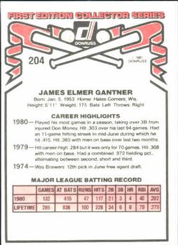 1981 Donruss #204 Jim Gantner Back