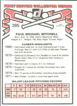 1981 Donruss #205 Paul Mitchell Back