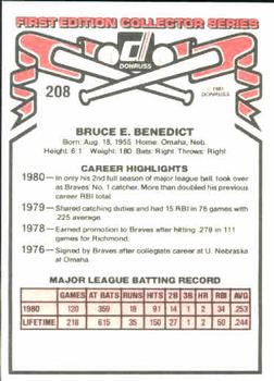 1981 Donruss #208 Bruce Benedict Back