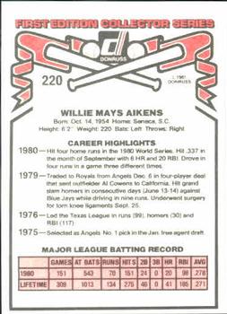 1981 Donruss #220 Willie Aikens Back