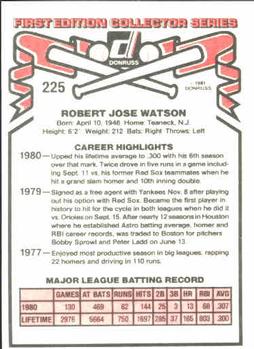 1981 Donruss #225 Bob Watson Back