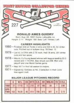 1981 Donruss #227 Ron Guidry Back