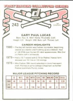 1981 Donruss #243 Gary Lucas Back