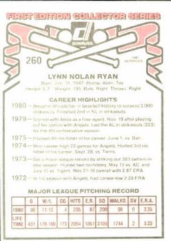 1981 Donruss #260 Nolan Ryan Back