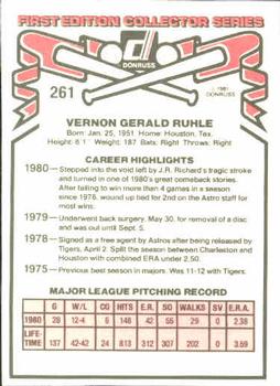 1981 Donruss #261 Vern Ruhle Back