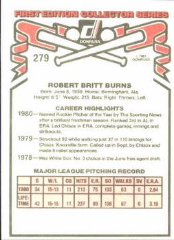1981 Donruss #279 Britt Burns Back