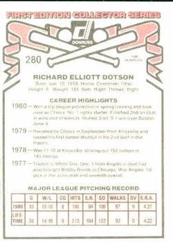 1981 Donruss #280 Rich Dotson Back