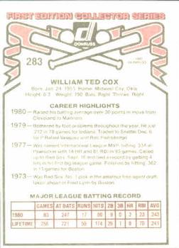 1981 Donruss #283 Ted Cox Back