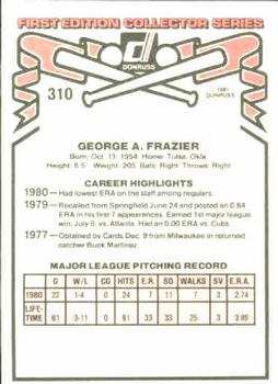 1981 Donruss #310 George Frazier Back