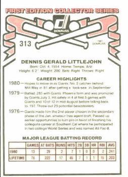 1981 Donruss #313 Dennis Littlejohn Back