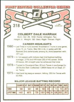 1981 Donruss #318 Toby Harrah Back