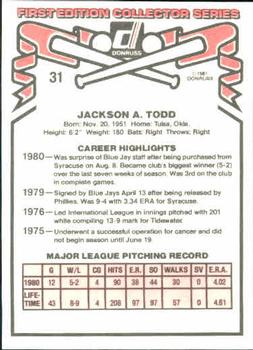 1981 Donruss #31 Jackson Todd Back