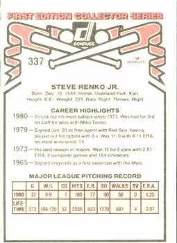 1981 Donruss #337 Steve Renko Back