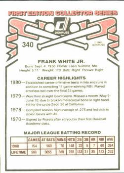 1981 Donruss #340 Frank White Back