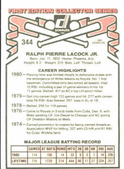 1981 Donruss #344 Pete LaCock Back