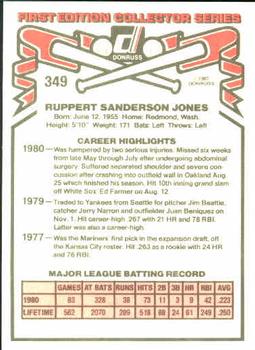 1981 Donruss #349 Ruppert Jones Back