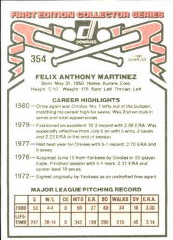 1981 Donruss #354 Tippy Martinez Back