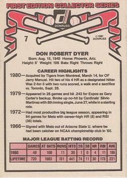 1981 Donruss #7 Duffy Dyer Back