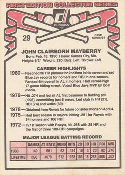 1981 Donruss #29 John Mayberry Back