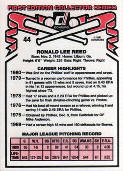 1981 Donruss #44 Ron Reed Back