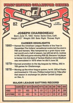 1981 Donruss #82 Joe Charboneau Back