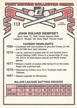 1981 Donruss #113 Rick Dempsey Back