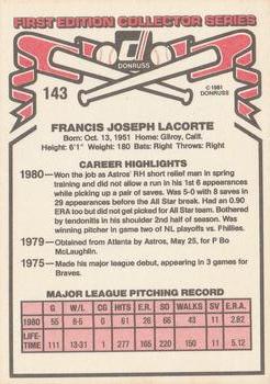 1981 Donruss #143 Frank LaCorte Back