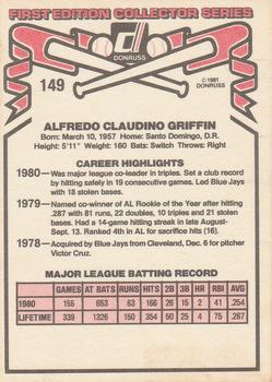 1981 Donruss #149 Alfredo Griffin Back