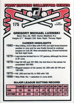 1981 Donruss #175 Greg Luzinski Back