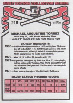 1981 Donruss #216 Mike Torrez Back